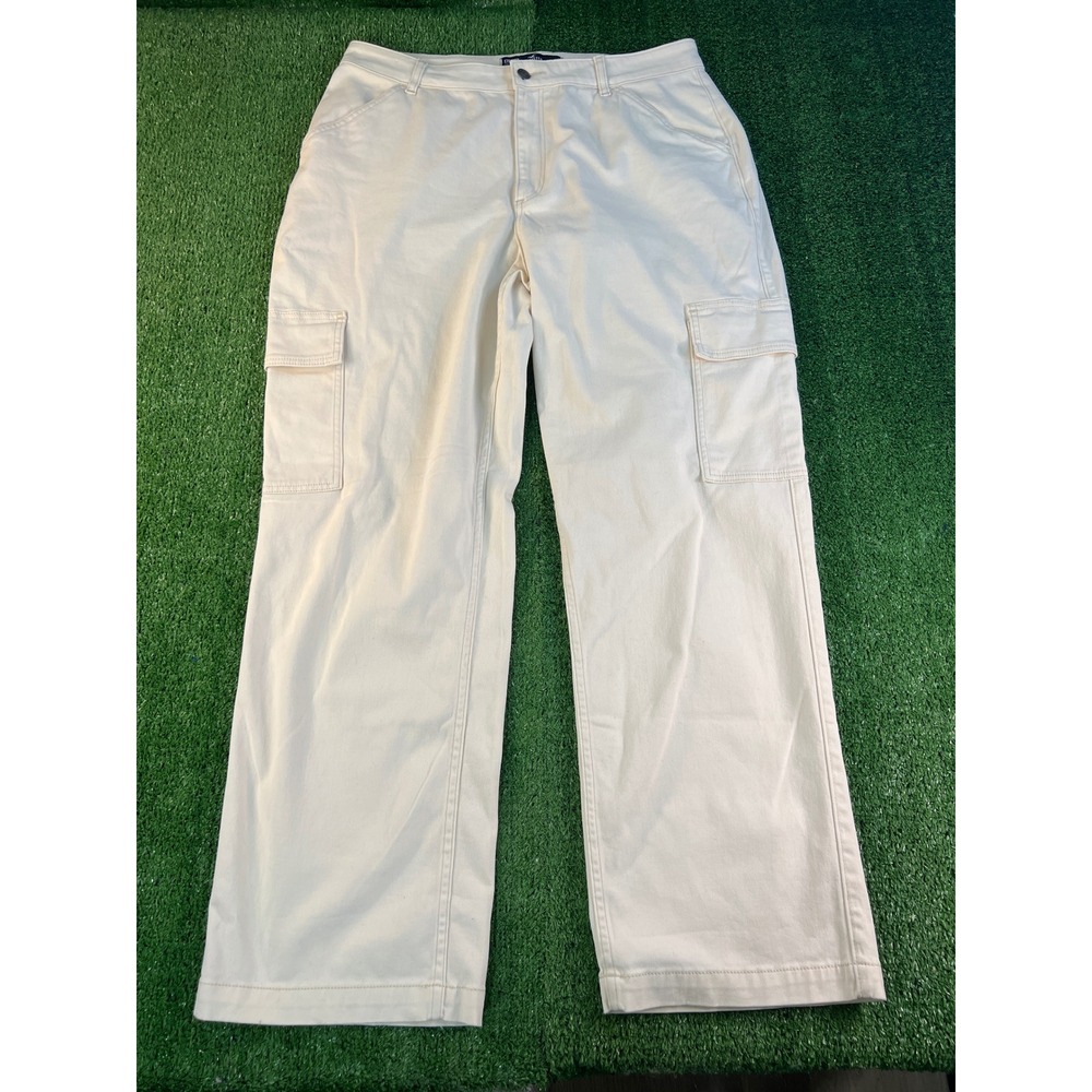 Hollister Ultra High-Rise Dad Pant Cream Cargo Relaxed Straight Leg Mens 33R 17R